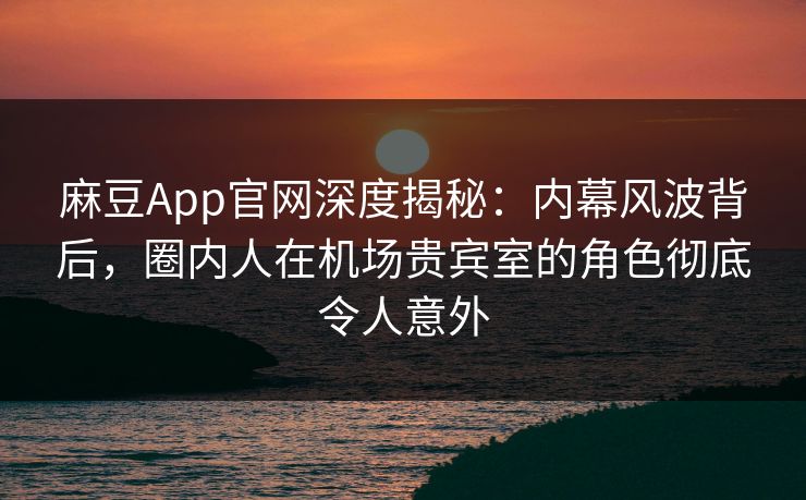 麻豆App官网深度揭秘：内幕风波背后，圈内人在机场贵宾室的角色彻底令人意外