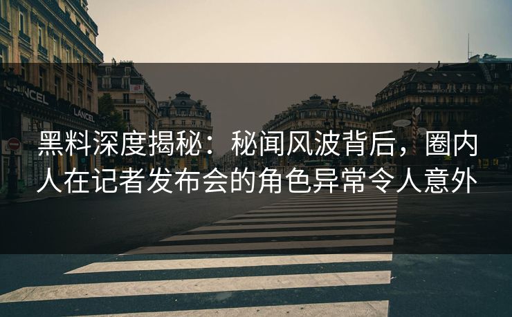黑料深度揭秘:秘闻风波背后,圈内人在记者发布会的角色异常令人意外 黑料深度揭秘:秘闻风波背后,圈内人在记者发布会的角色异常令人意外